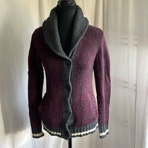 Roots Cabin Shawl Cardigan Women’s S Wool Blend in Plum Button Front